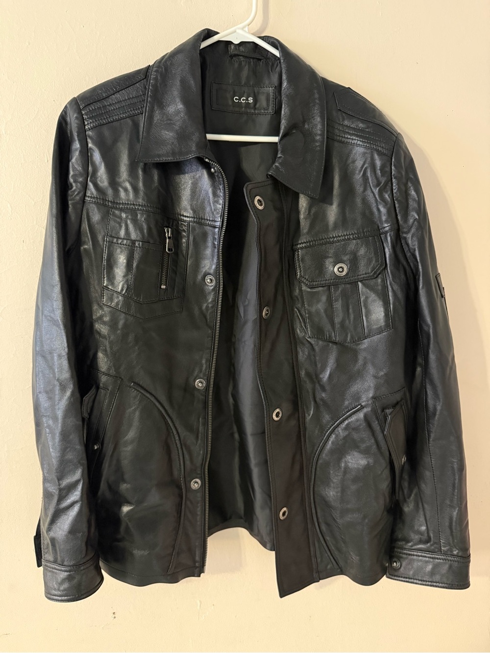 C.C.S Men's Black Leather Jacket | M